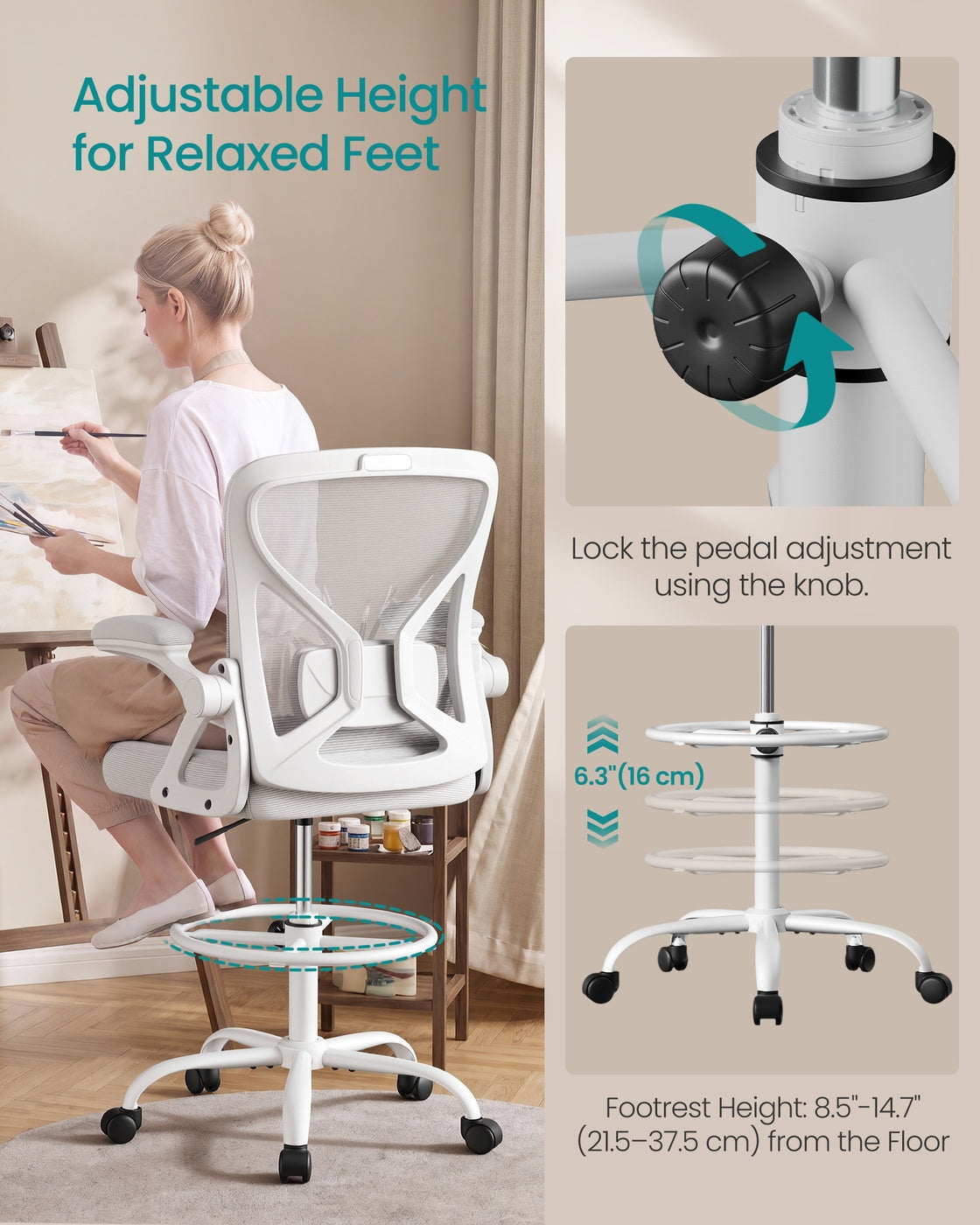 Drafting Chair, Ergonomic Tall Office Chair for Standing Desk, Mesh Back, Adjustable Footring