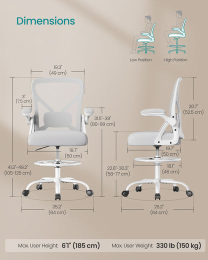 Drafting Chair, Ergonomic Tall Office Chair for Standing Desk, Mesh Back, Adjustable Footring - image 7