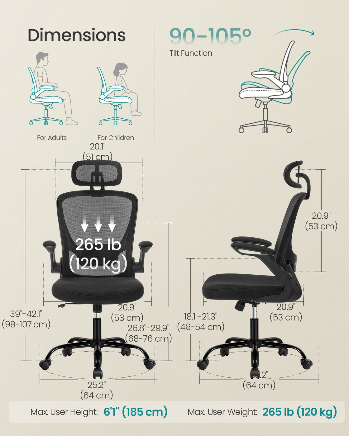 Ergonomic Mesh Office Chair with Foldable Armrests Ink Black - image 2