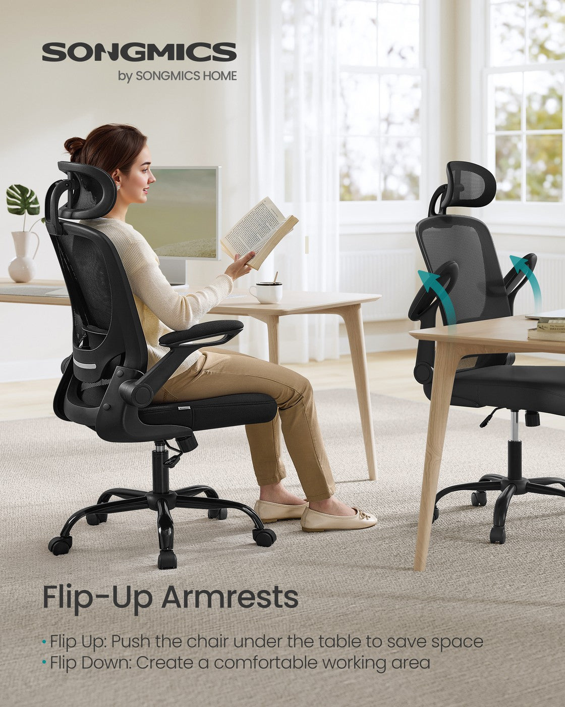 Ergonomic Mesh Office Chair with Foldable Armrests Ink Black - image 6