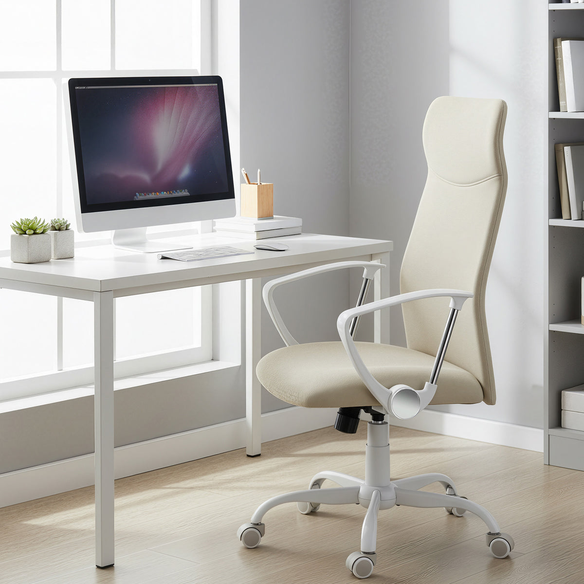 Oatmeal Beige Height-Adjustable Office Chair