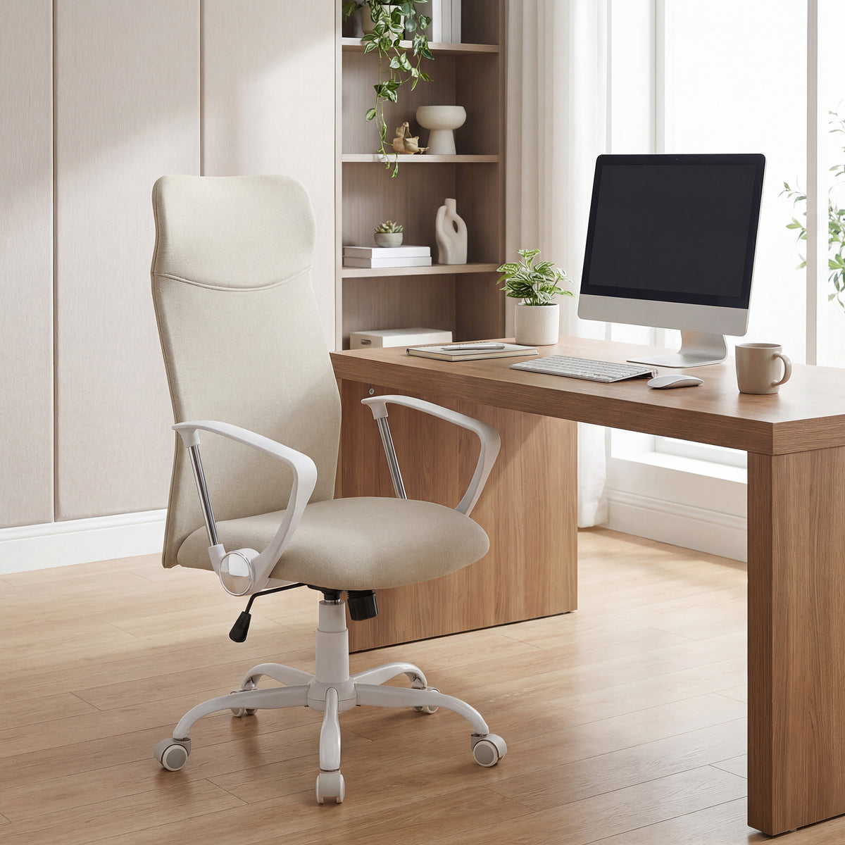 Oatmeal Beige Height-Adjustable Office Chair