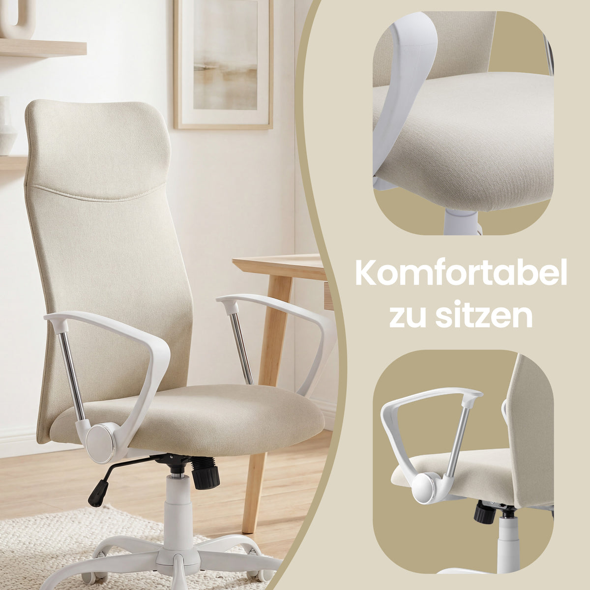 Oatmeal Beige Height-Adjustable Office Chair
