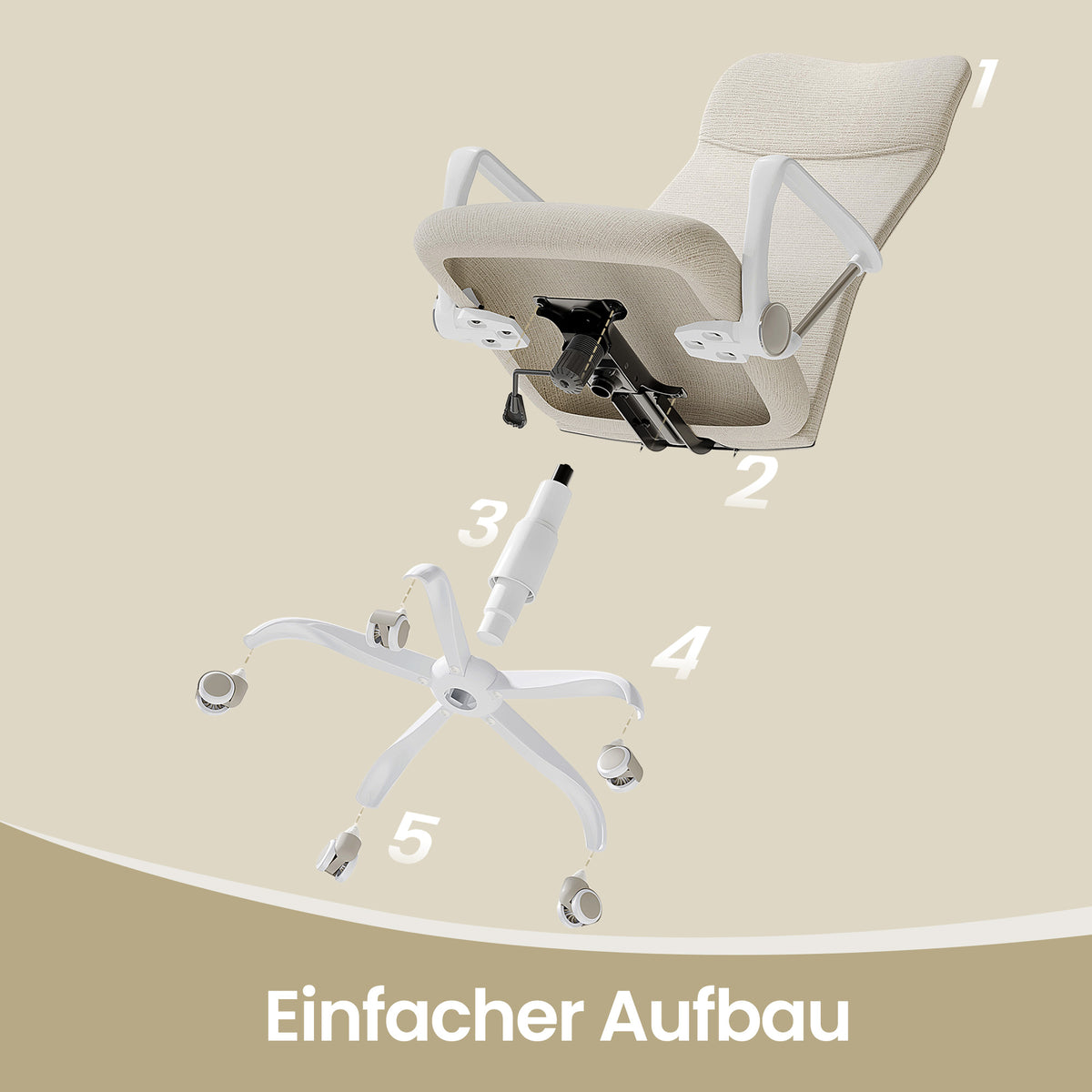 Oatmeal Beige Height-Adjustable Office Chair