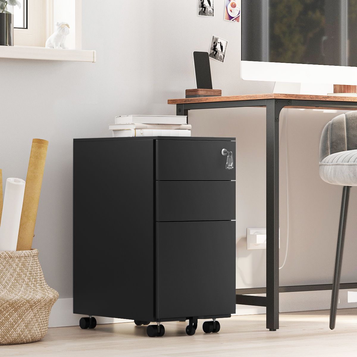 White Lockable File Cabinet on Wheels - image 12