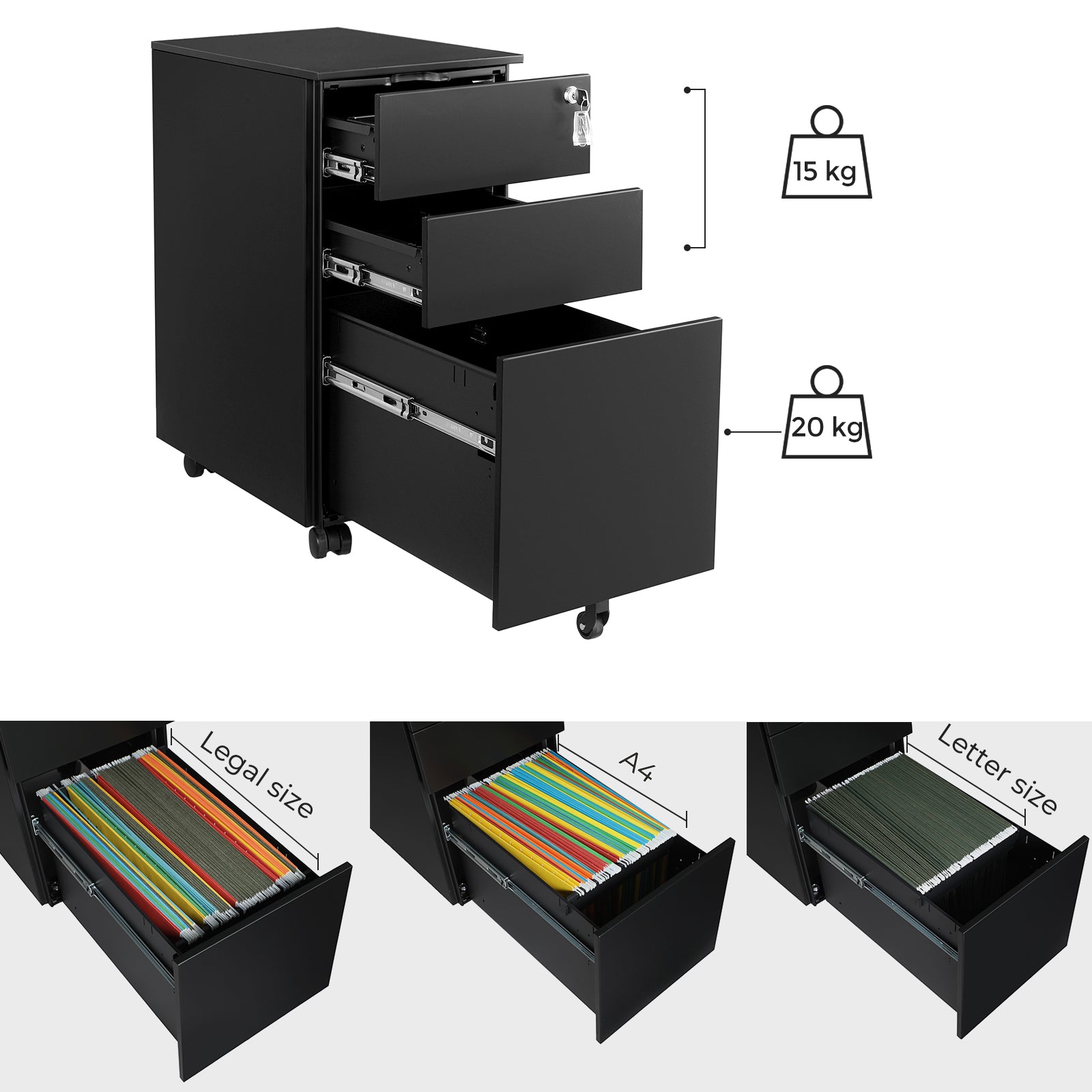 White Lockable File Cabinet on Wheels - image 13