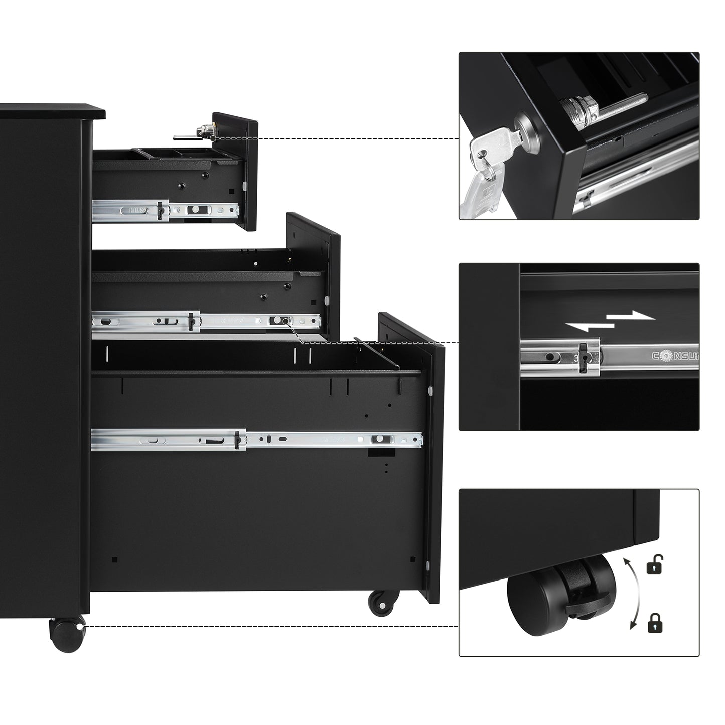 White Lockable File Cabinet on Wheels - image 16