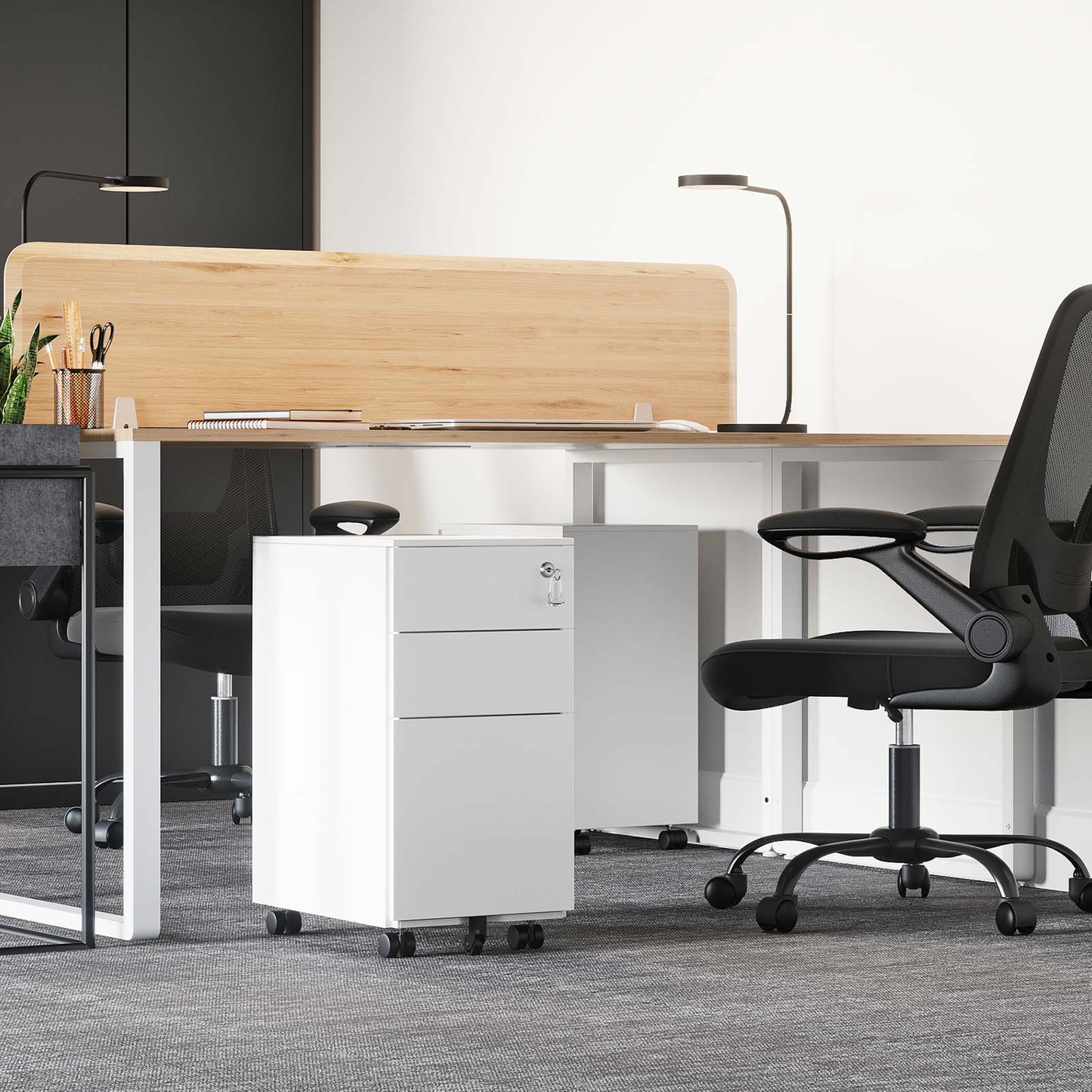 White Lockable File Cabinet on Wheels - image 3