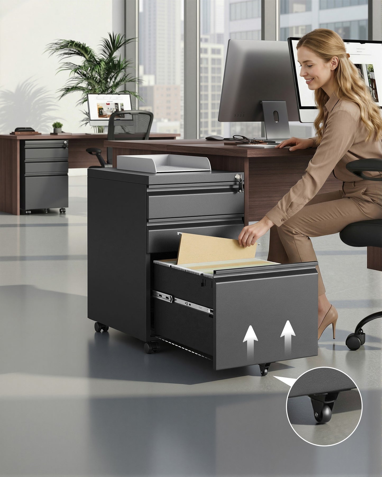 3 Drawer File Cabinet, Metal Filing Cabinet for Home Office, Steel Construction - image 3