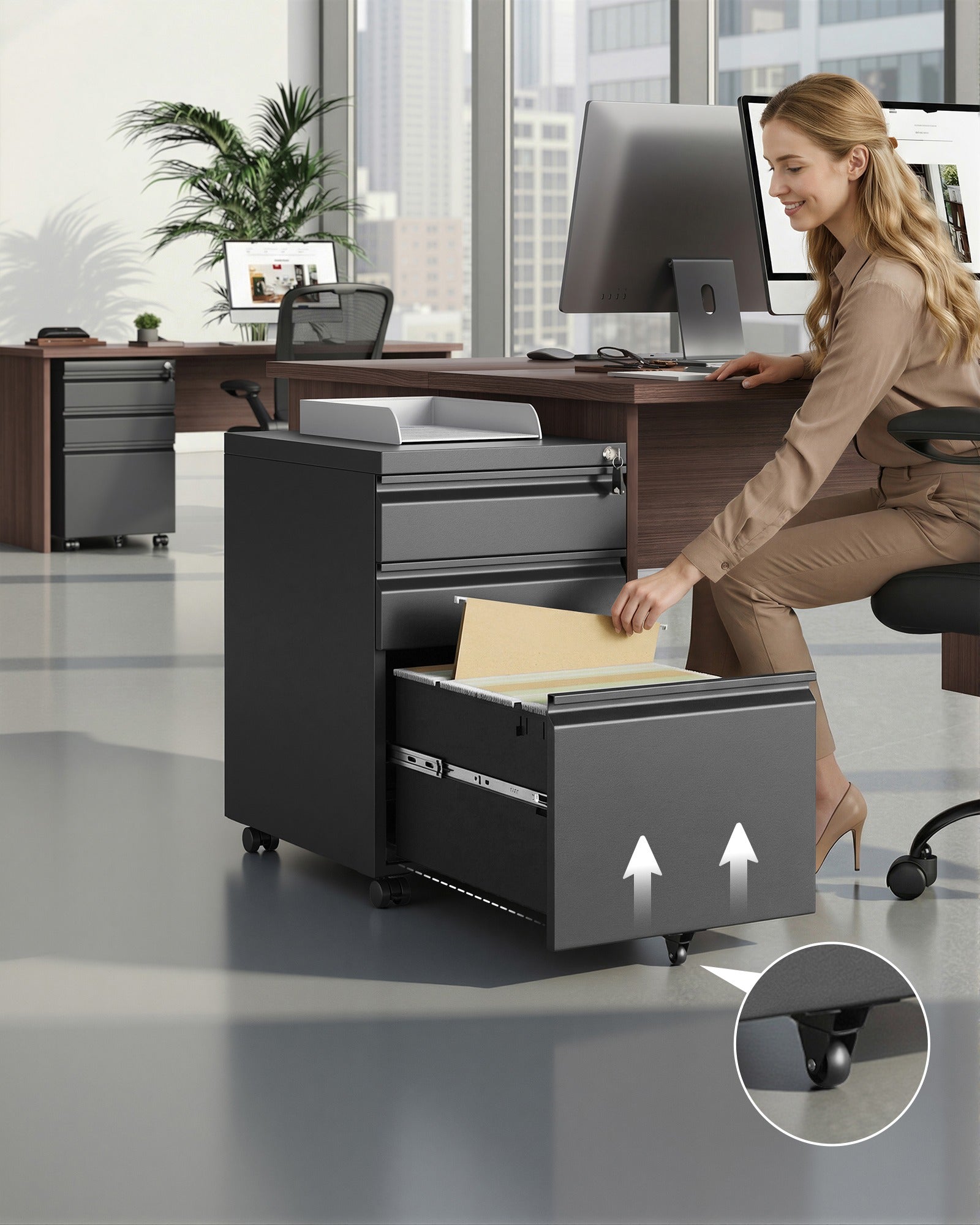 3 Drawer File Cabinet, Metal Filing Cabinet for Home Office, Steel Construction - image 3