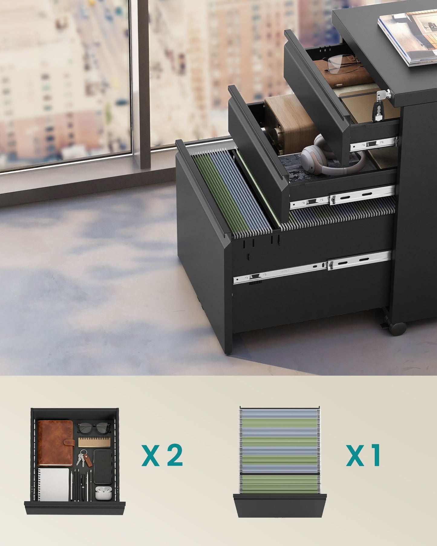 3 Drawer File Cabinet, Metal Filing Cabinet for Home Office, Steel Construction - image 4