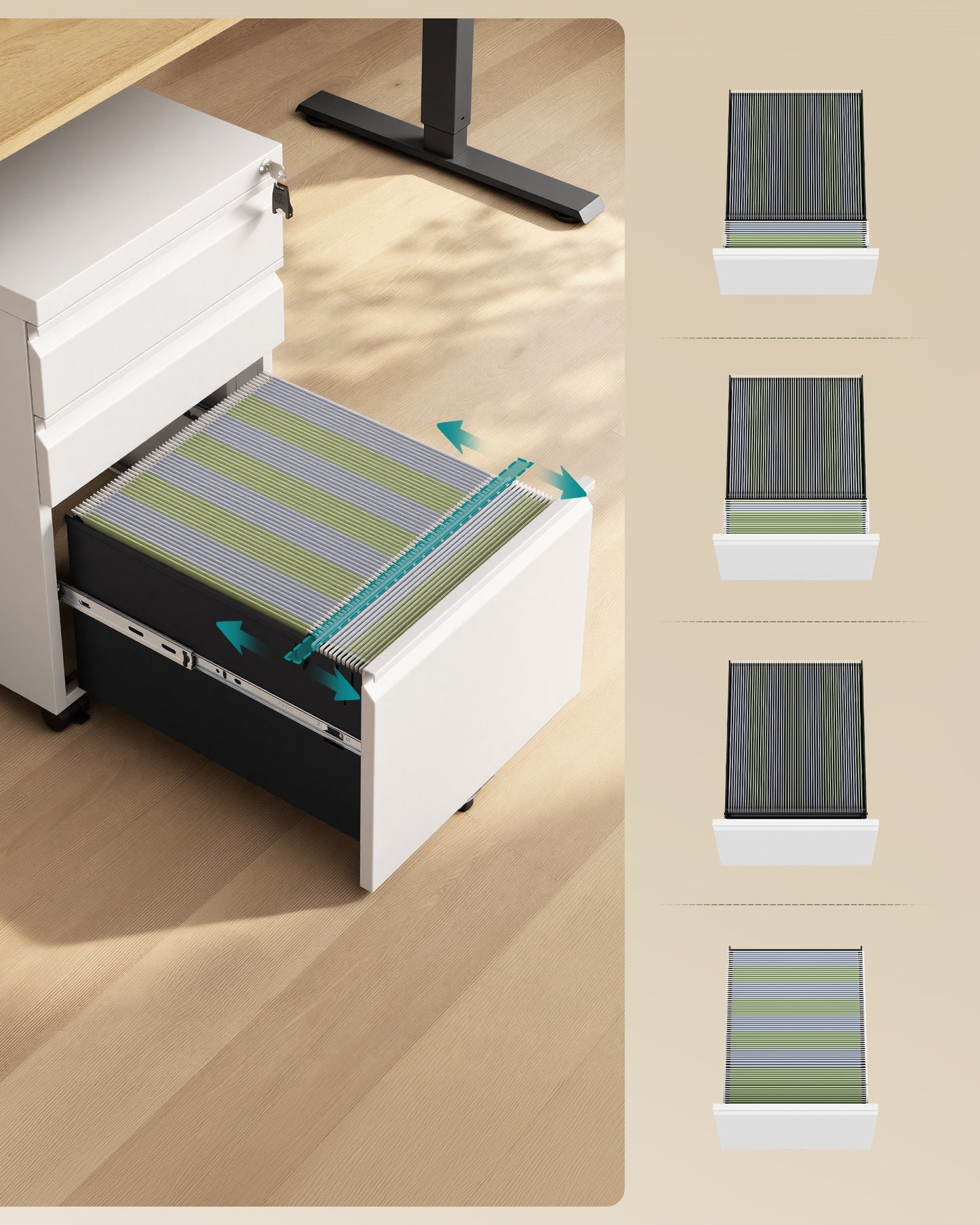 3 Drawer File Cabinet, Metal Filing Cabinet for Home Office, Steel Construction - image 11