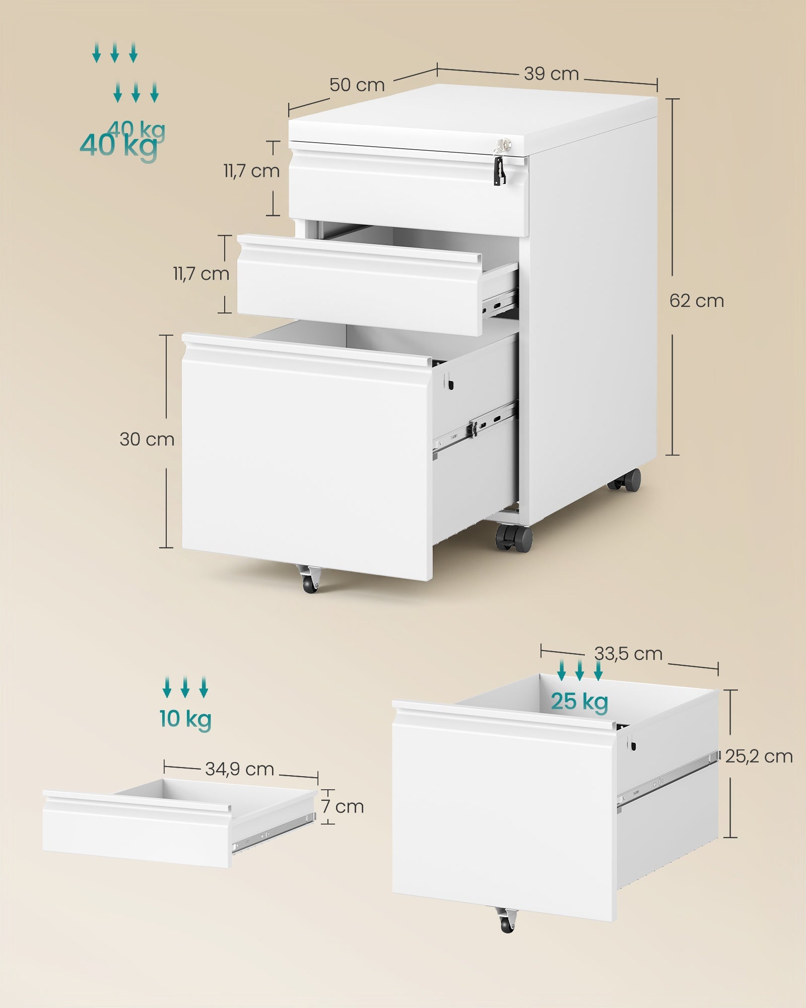 3 Drawer File Cabinet, Metal Filing Cabinet for Home Office, Steel Construction - image 12
