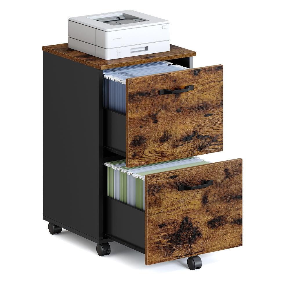 Cabinet with 2 Drawers Office Cabinet on Wheels Rustic Brown and Black - image 1