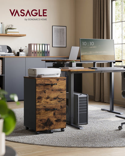 Cabinet with 2 Drawers Office Cabinet on Wheels Rustic Brown and Black - image 3