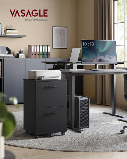 Cabinet with 2 Drawers Office Cabinet on Wheels Rustic Brown and Black - image 10
