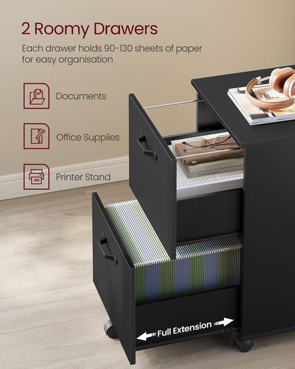 Cabinet with 2 Drawers Office Cabinet on Wheels Rustic Brown and Black - image 11
