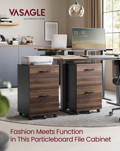 Cabinet with 2 Drawers Office Cabinet on Wheels Rustic Brown and Black - image 35