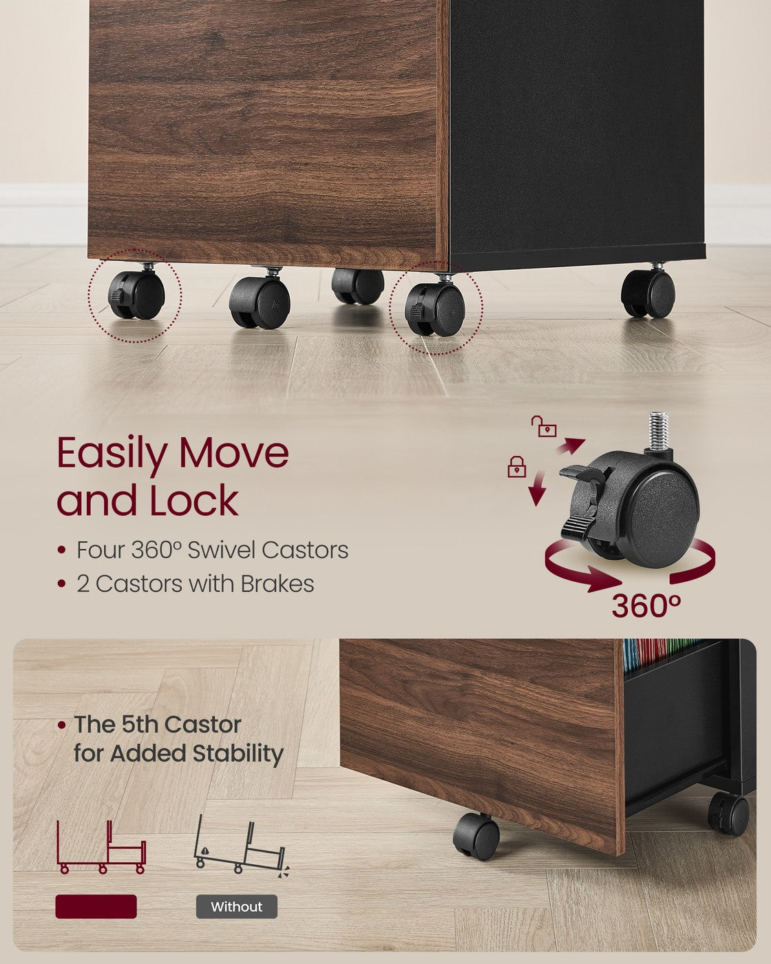 Cabinet with 2 Drawers Office Cabinet on Wheels Rustic Brown and Black - image 38
