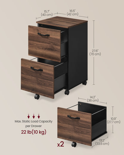 Cabinet with 2 Drawers Office Cabinet on Wheels Rustic Brown and Black - image 39