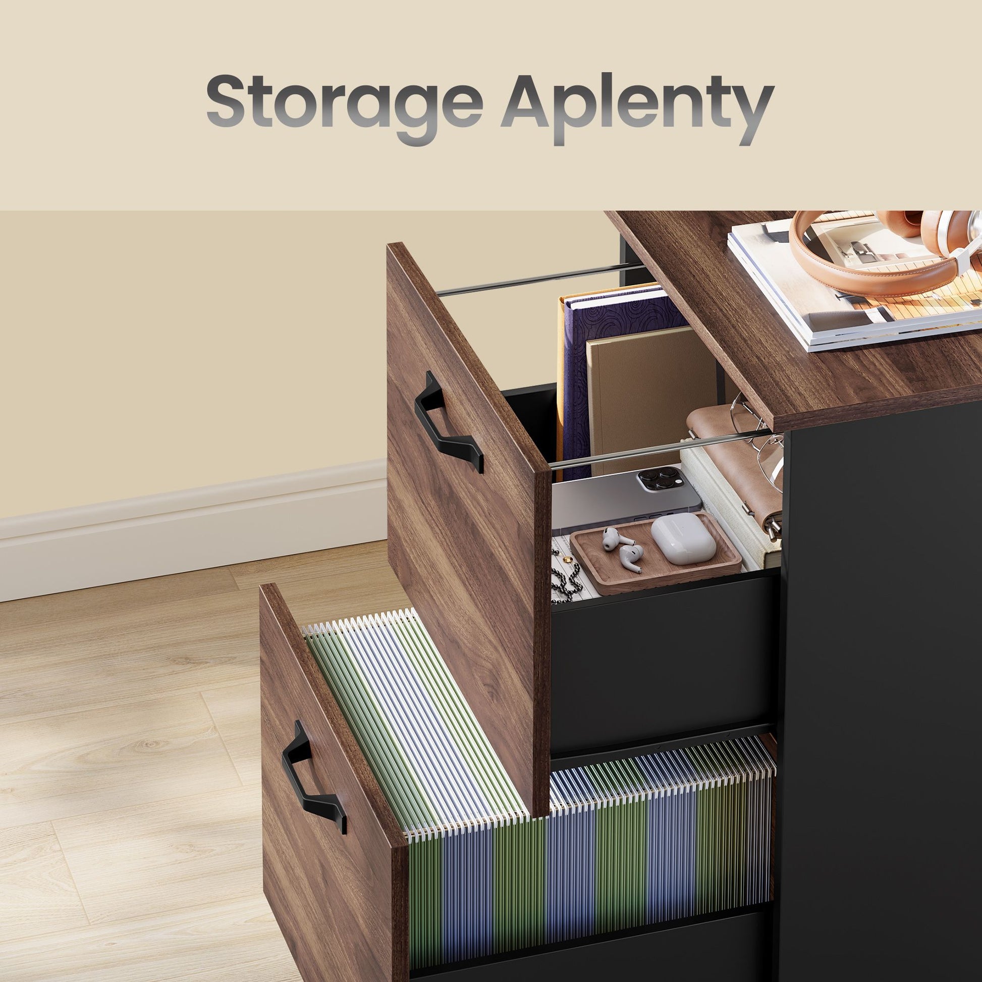 2-Drawer File Cabinet, Small Rolling Filing Cabinet Printer Stand, for A4, Letter-Size Documents, Home Office - image 3