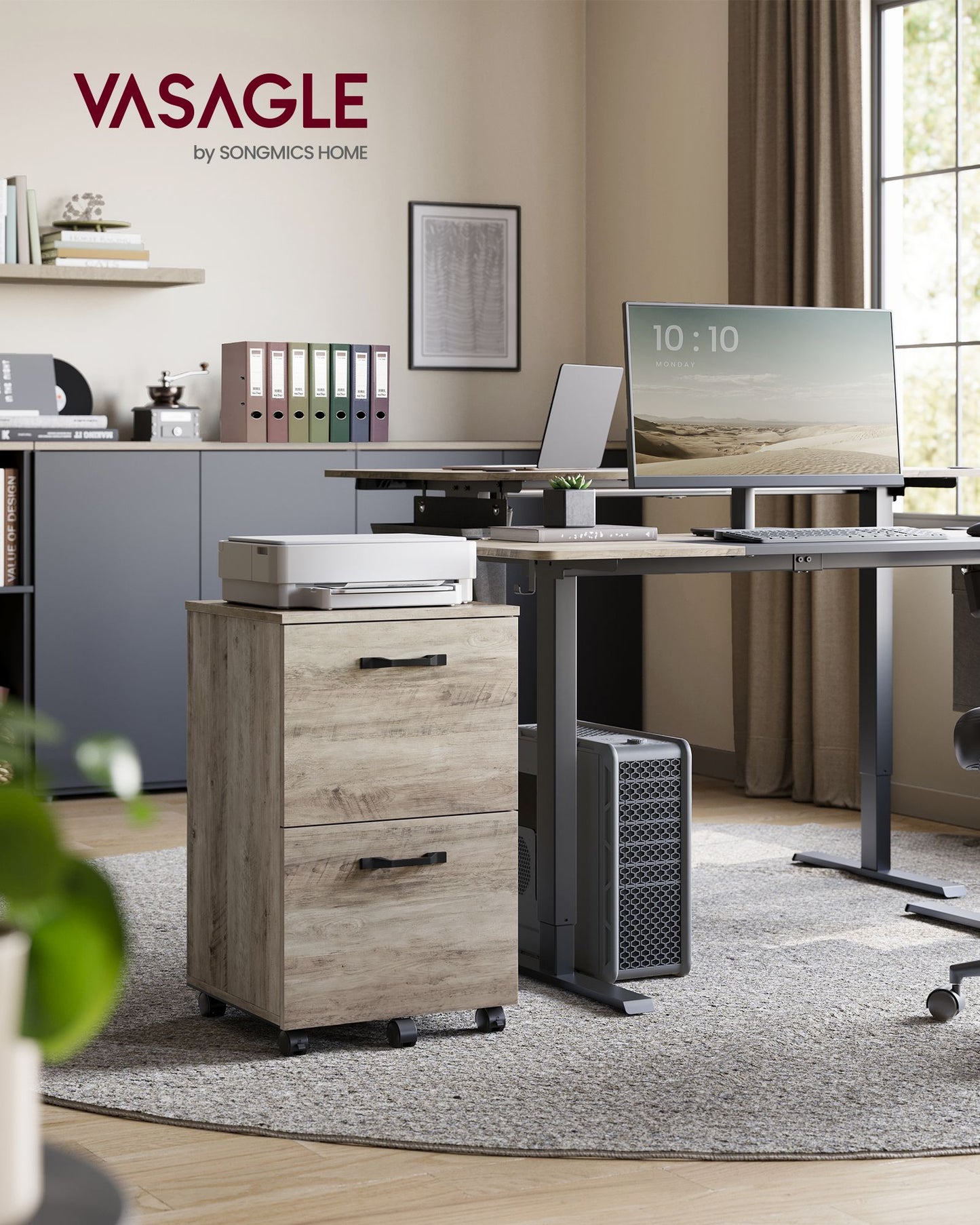 2-Drawer File Cabinet, Small Rolling Filing Cabinet for Home Office, Heather Greige