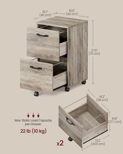 2-Drawer File Cabinet, Small Rolling Filing Cabinet for Home Office, Heather Greige