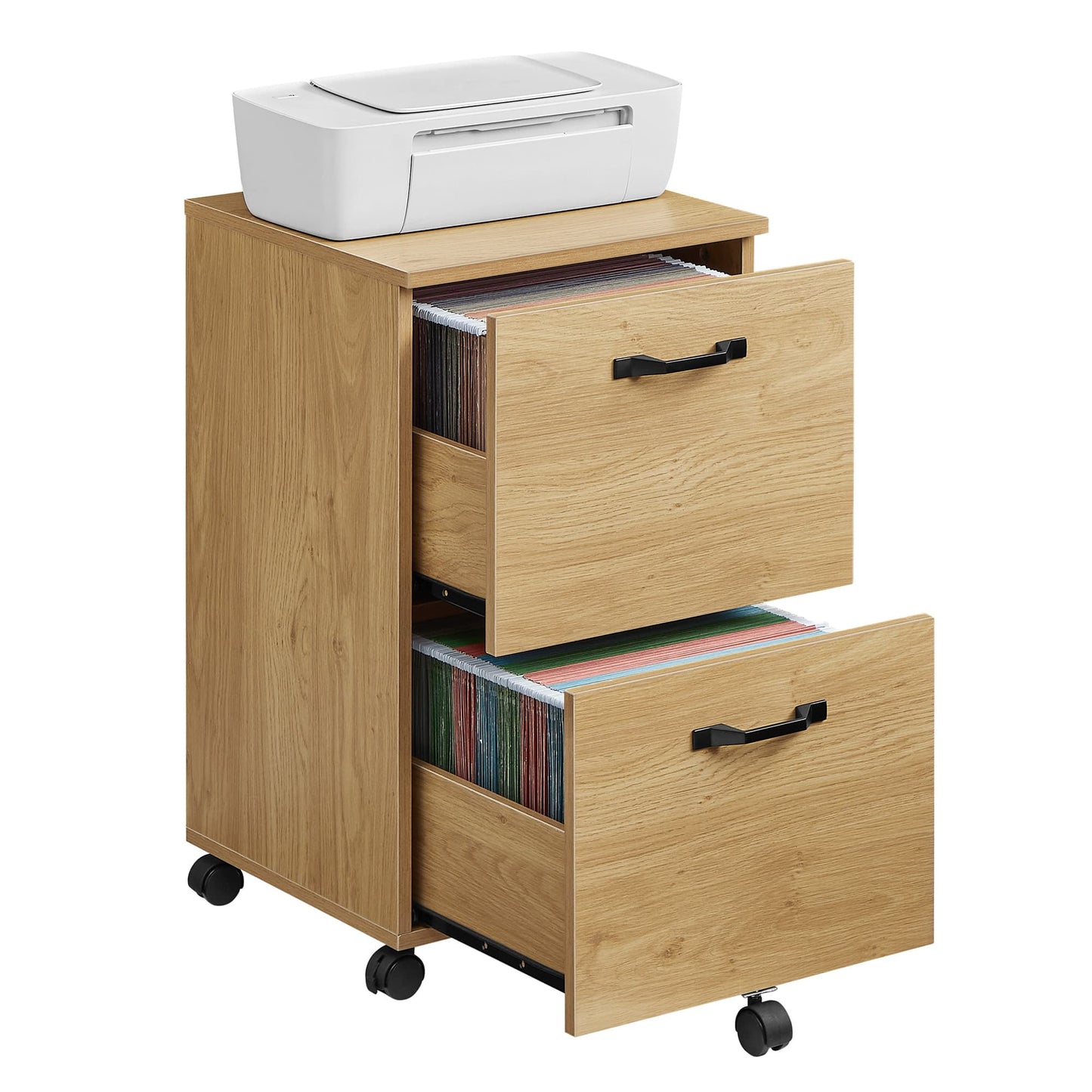 Cabinet with 2 Drawers Office Cabinet on Wheels Rustic Brown and Black - image 24