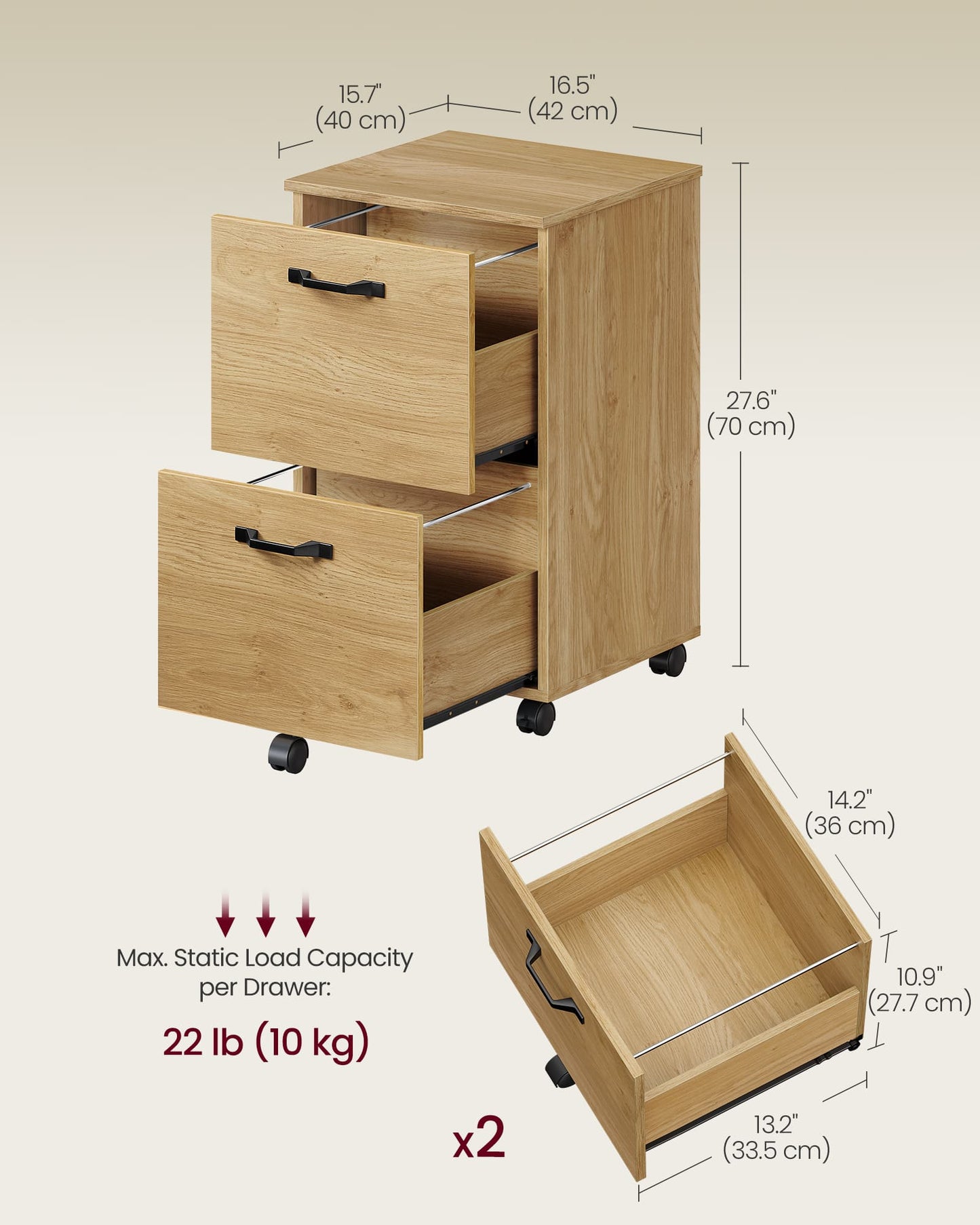 Cabinet with 2 Drawers Office Cabinet on Wheels Rustic Brown and Black - image 31