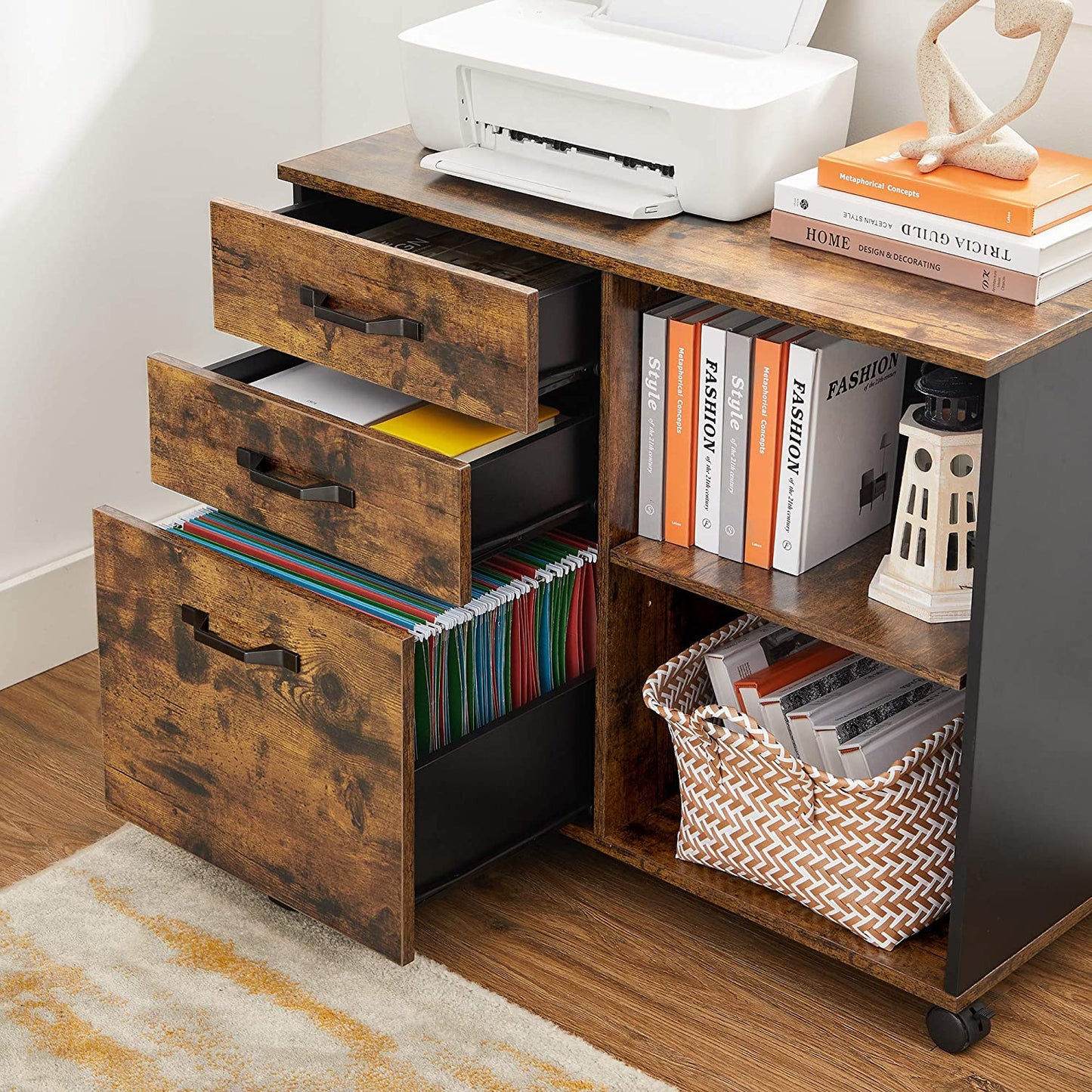 Brown File Cabinet with Storage Compartment - image 3