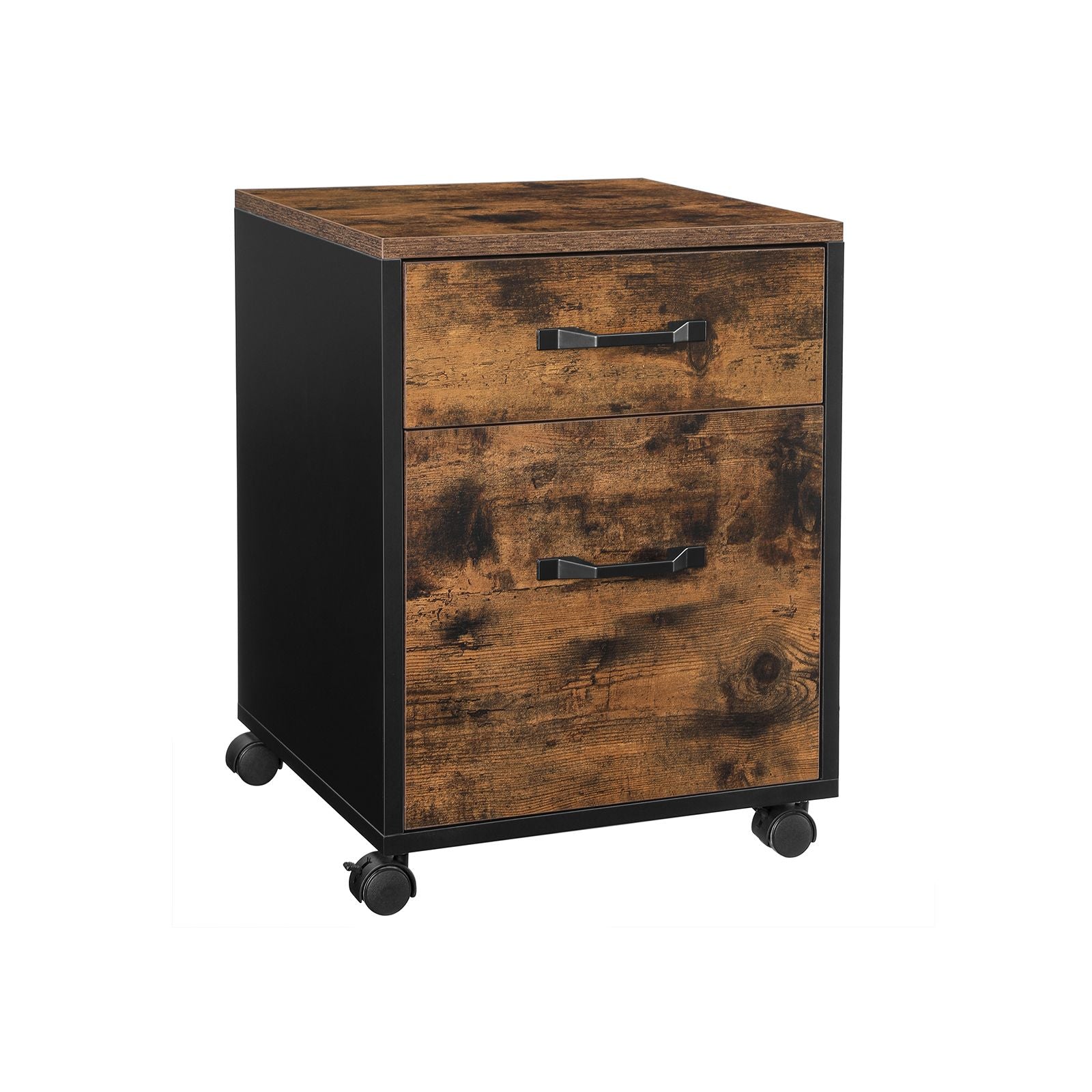 File Cabinet with 2 Drawers Rolling Office Filing Cabinet with Wheels Rustic Brown and Black - image 2