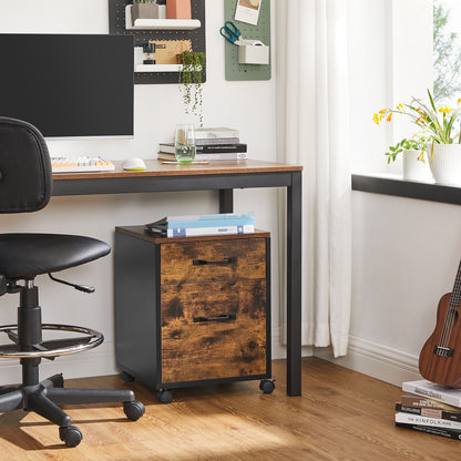 File Cabinet with 2 Drawers Rolling Office Filing Cabinet with Wheels Rustic Brown and Black - image 4