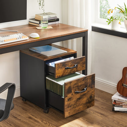 File Cabinet with 2 Drawers Rolling Office Filing Cabinet with Wheels Rustic Brown and Black - image 5