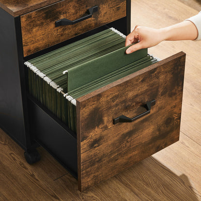 File Cabinet with 2 Drawers Rolling Office Filing Cabinet with Wheels Rustic Brown and Black - image 7