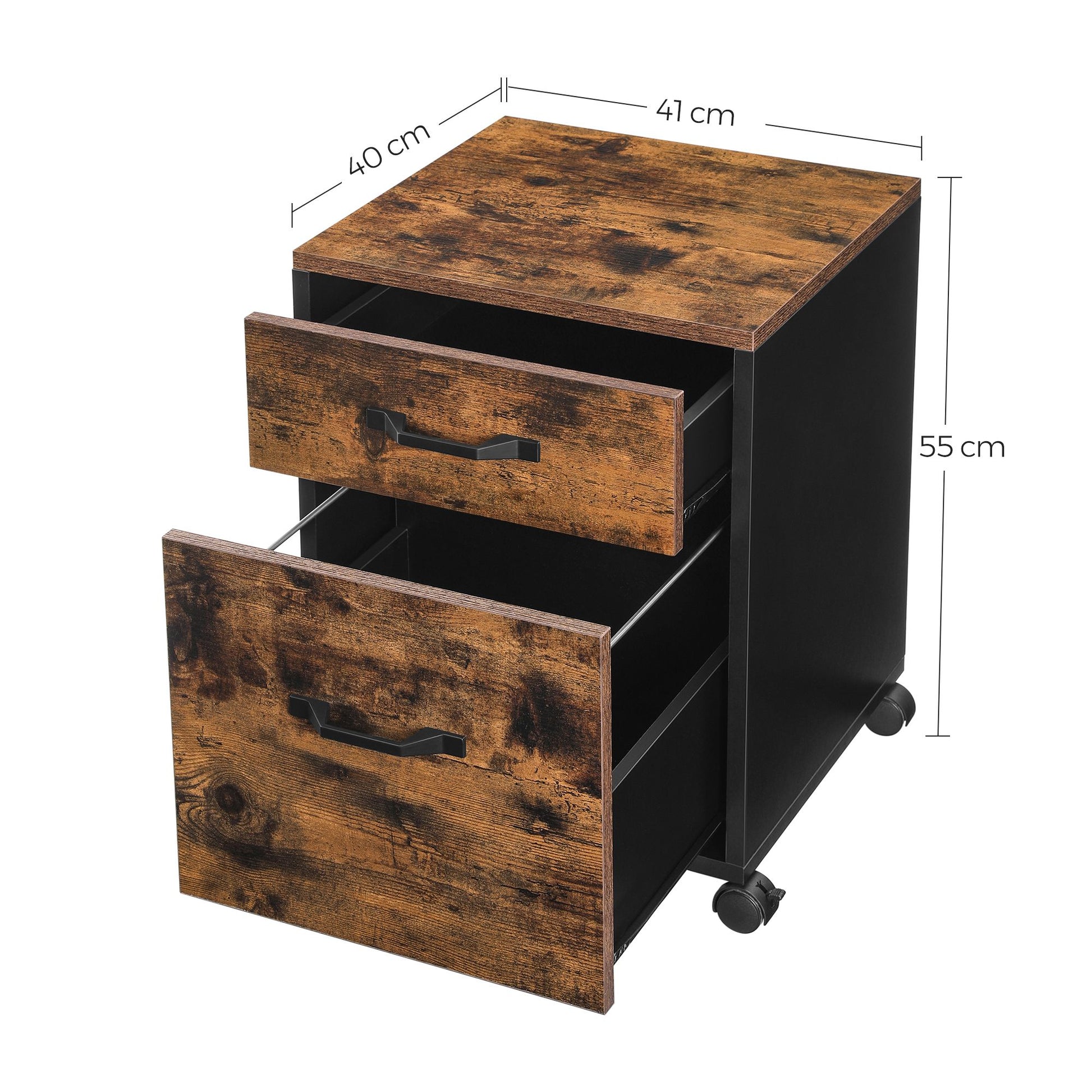 File Cabinet with 2 Drawers Rolling Office Filing Cabinet with Wheels Rustic Brown and Black - image 8