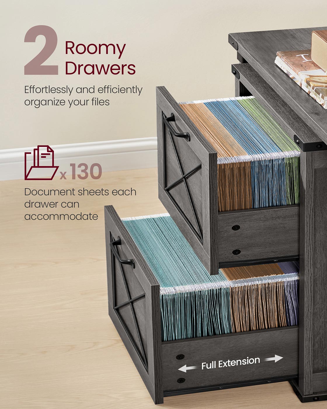 File Cabinet with 2 File Drawers, Fit A4