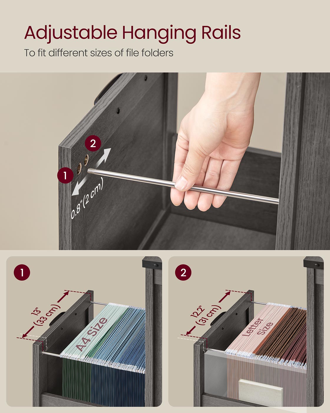 File Cabinet with 2 File Drawers, Fit A4