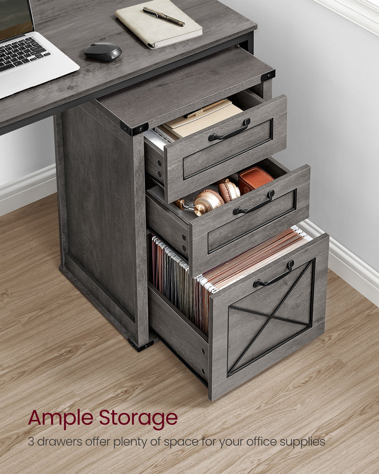 File Cabinet with 3 Drawers, Fit A4 - HWLEXTRA 