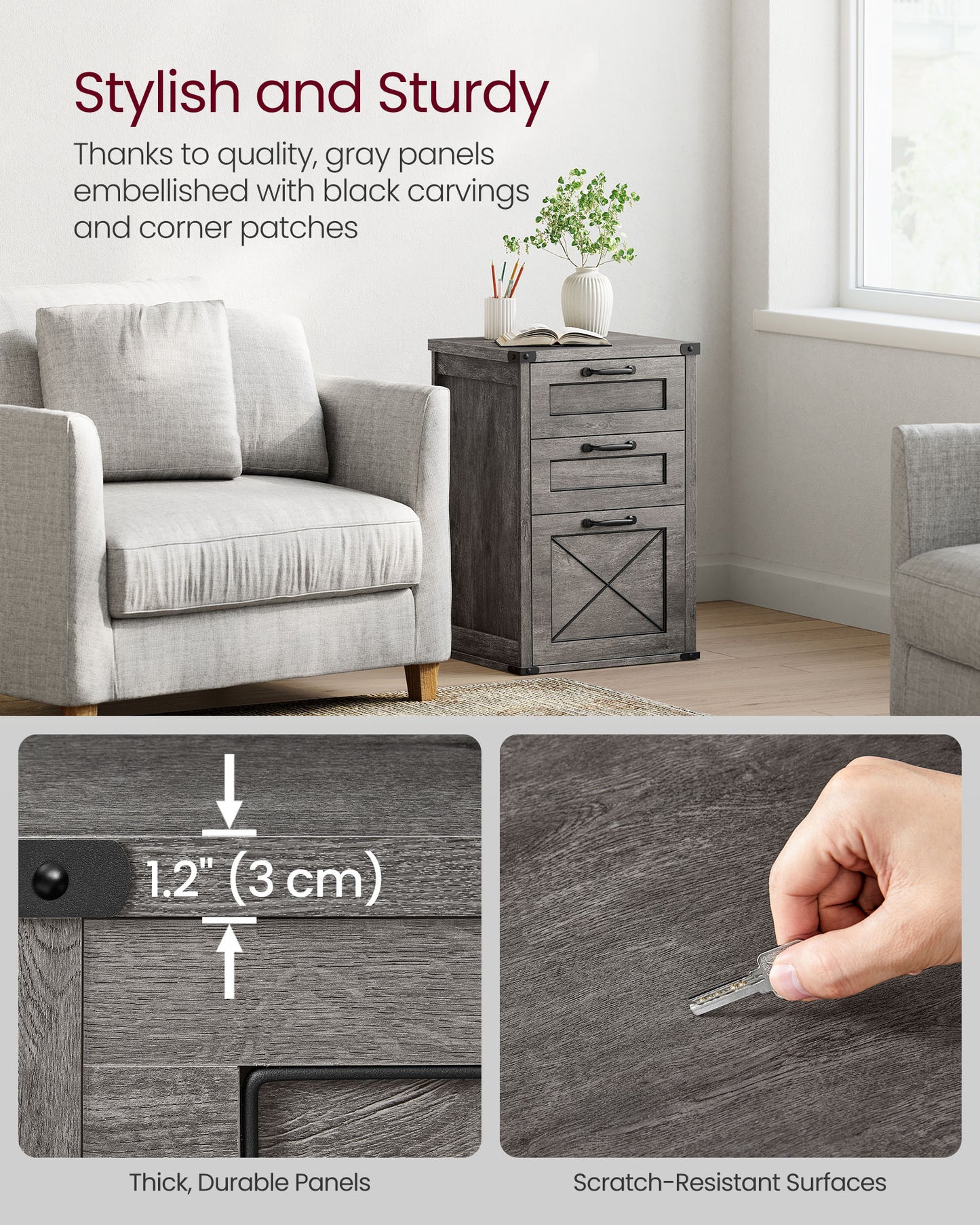File Cabinet with 3 Drawers, Fit A4 - HWLEXTRA 