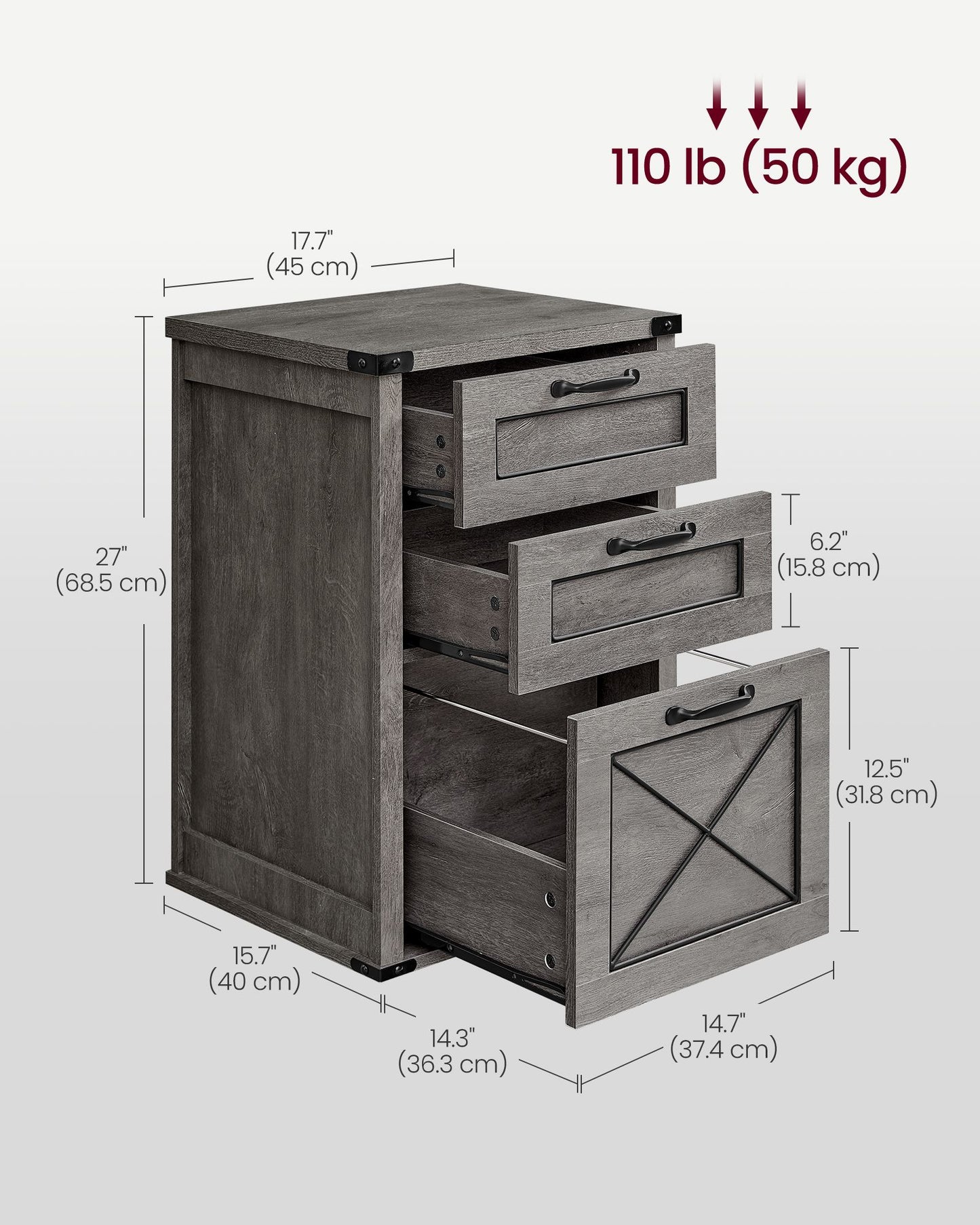 File Cabinet with 3 Drawers, Fit A4 - HWLEXTRA 