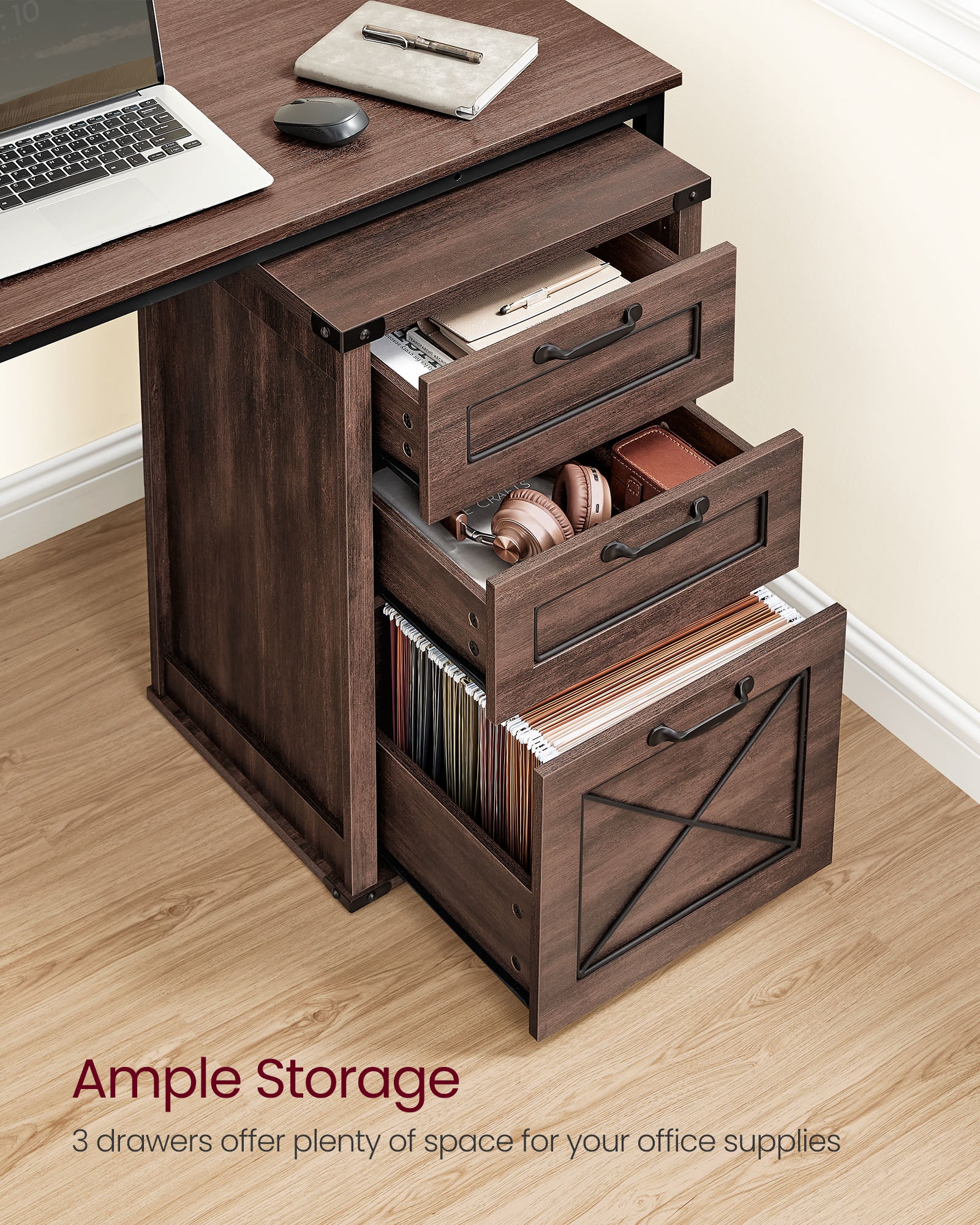 File Cabinet with 3 Drawers, Fit A4 - HWLEXTRA 