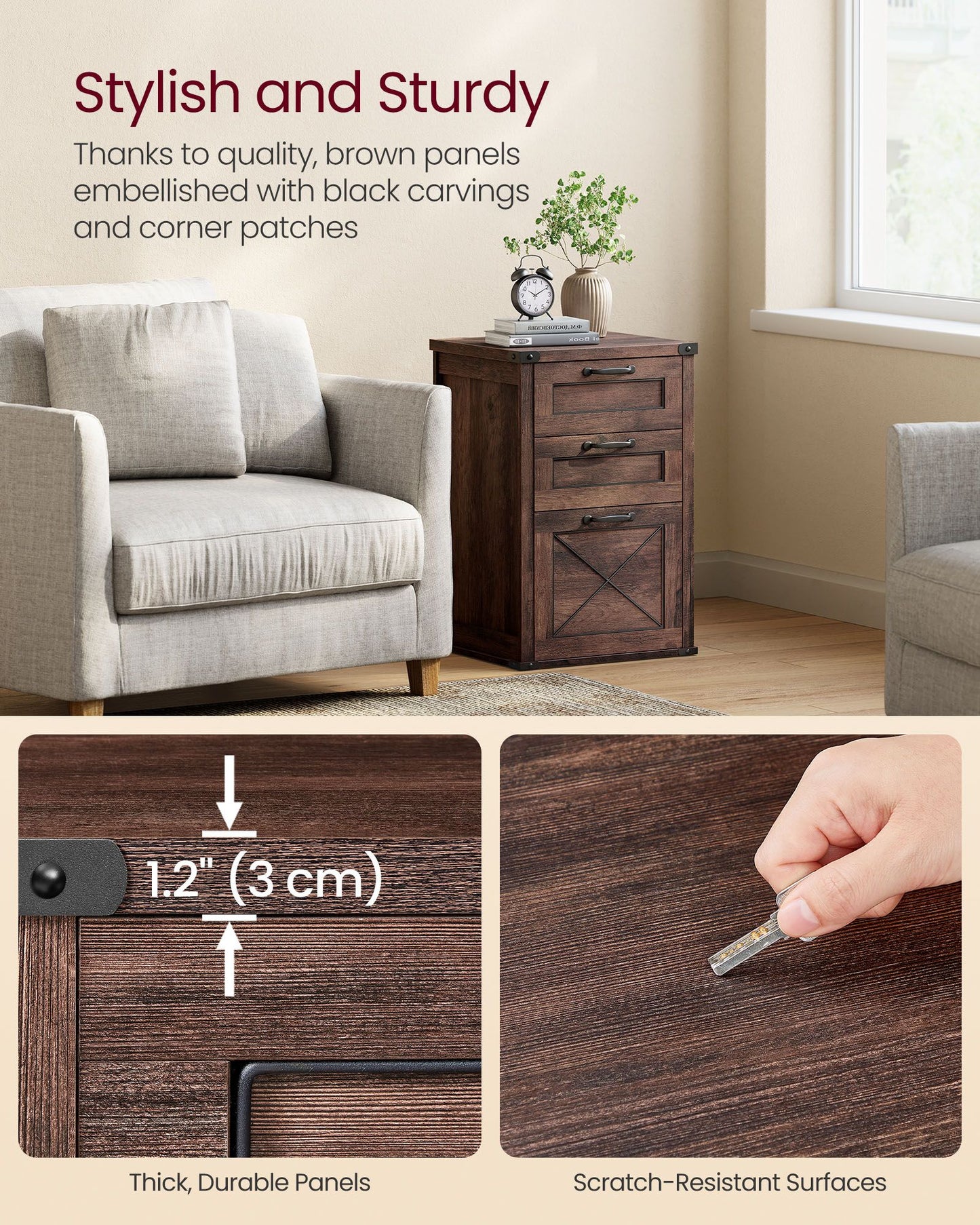 File Cabinet with 3 Drawers, Fit A4 - HWLEXTRA 