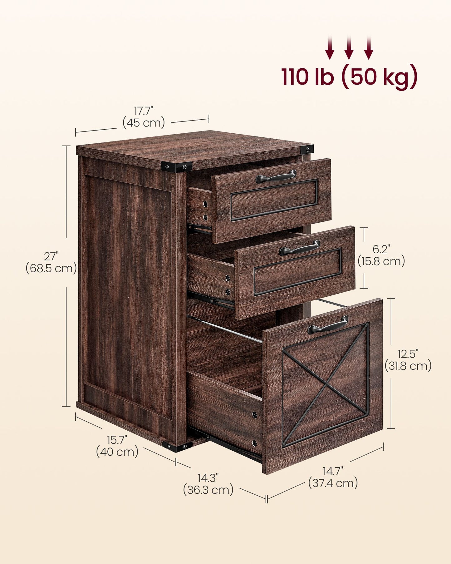 File Cabinet with 3 Drawers, Fit A4 - HWLEXTRA 