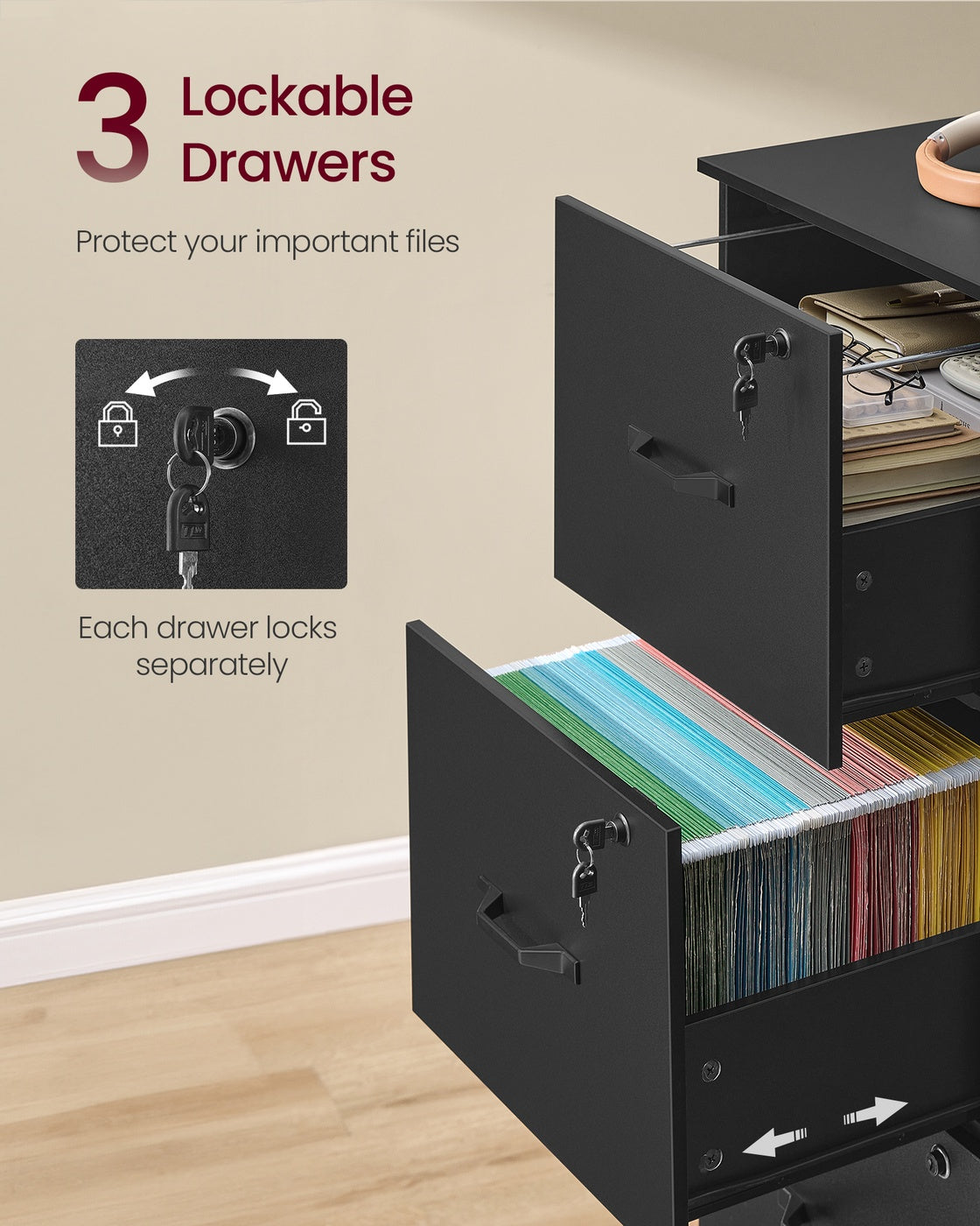 3-Drawer Vertical Lockable file cabinet with drawers - image 9