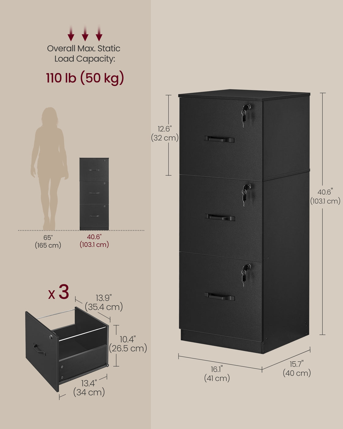 3-Drawer Vertical Lockable file cabinet with drawers - image 12
