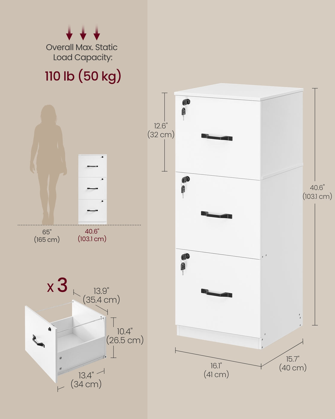 3-Drawer Vertical Lockable file cabinet with drawers - image 17