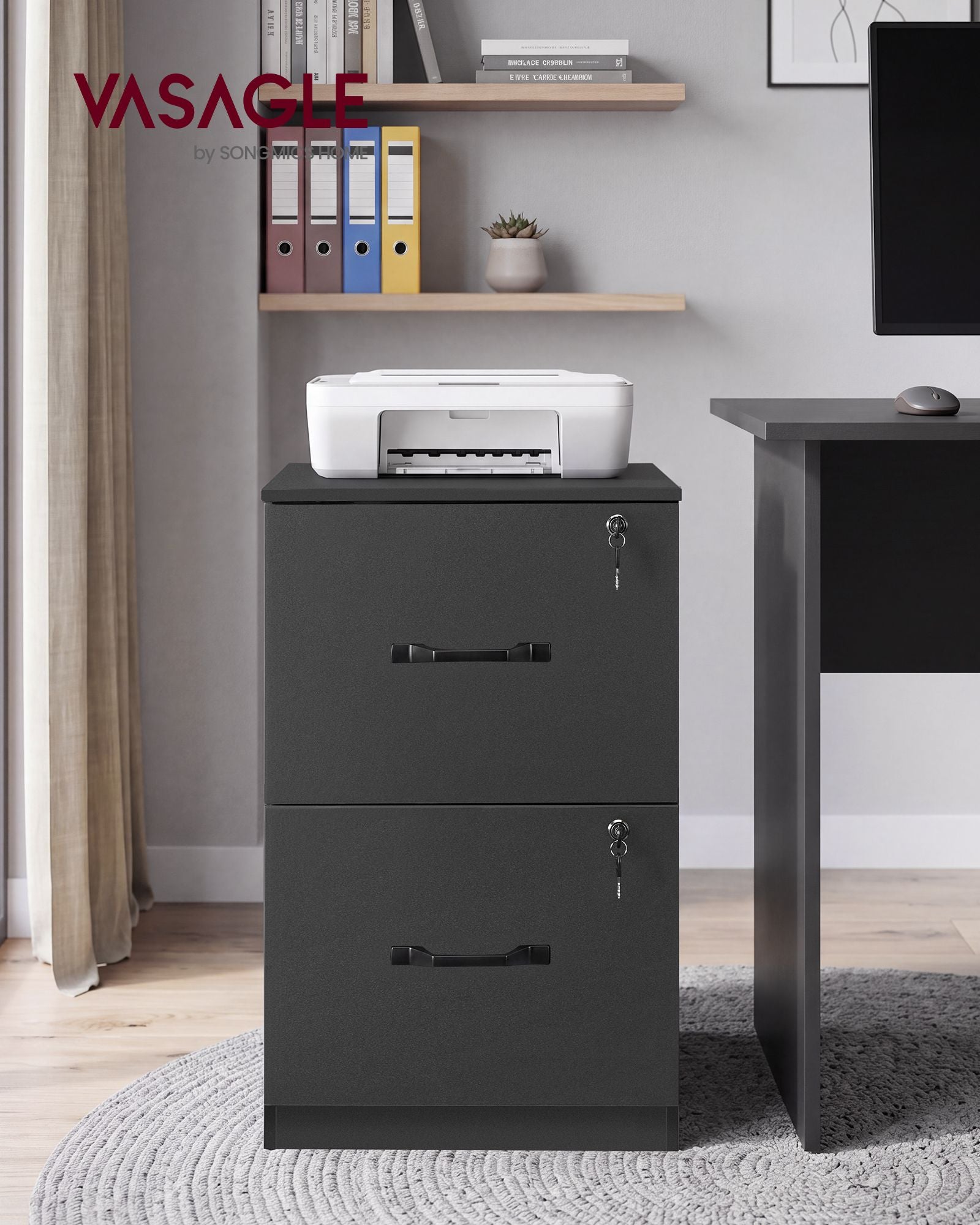 2 Drawer File Cabinet with Locks, for A4, Letter Sized Documents, Filing Cabinet for Hanging File Folders - image 2