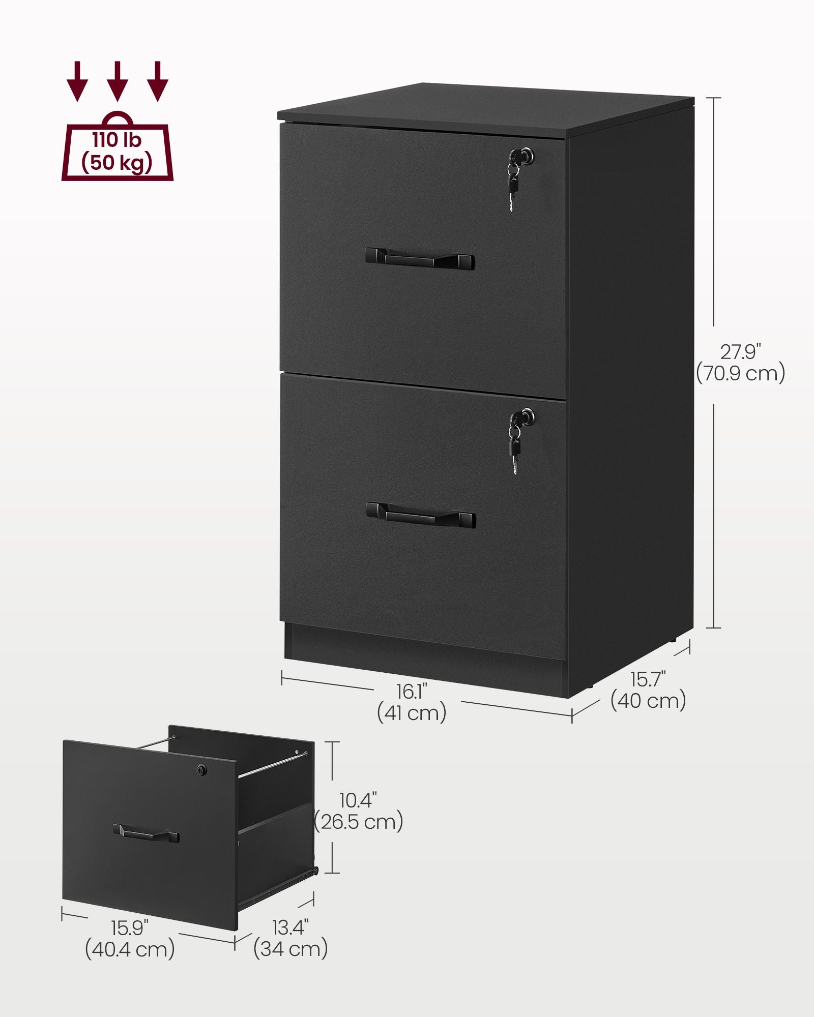 2 Drawer File Cabinet with Locks, for A4, Letter Sized Documents, Filing Cabinet for Hanging File Folders - image 4