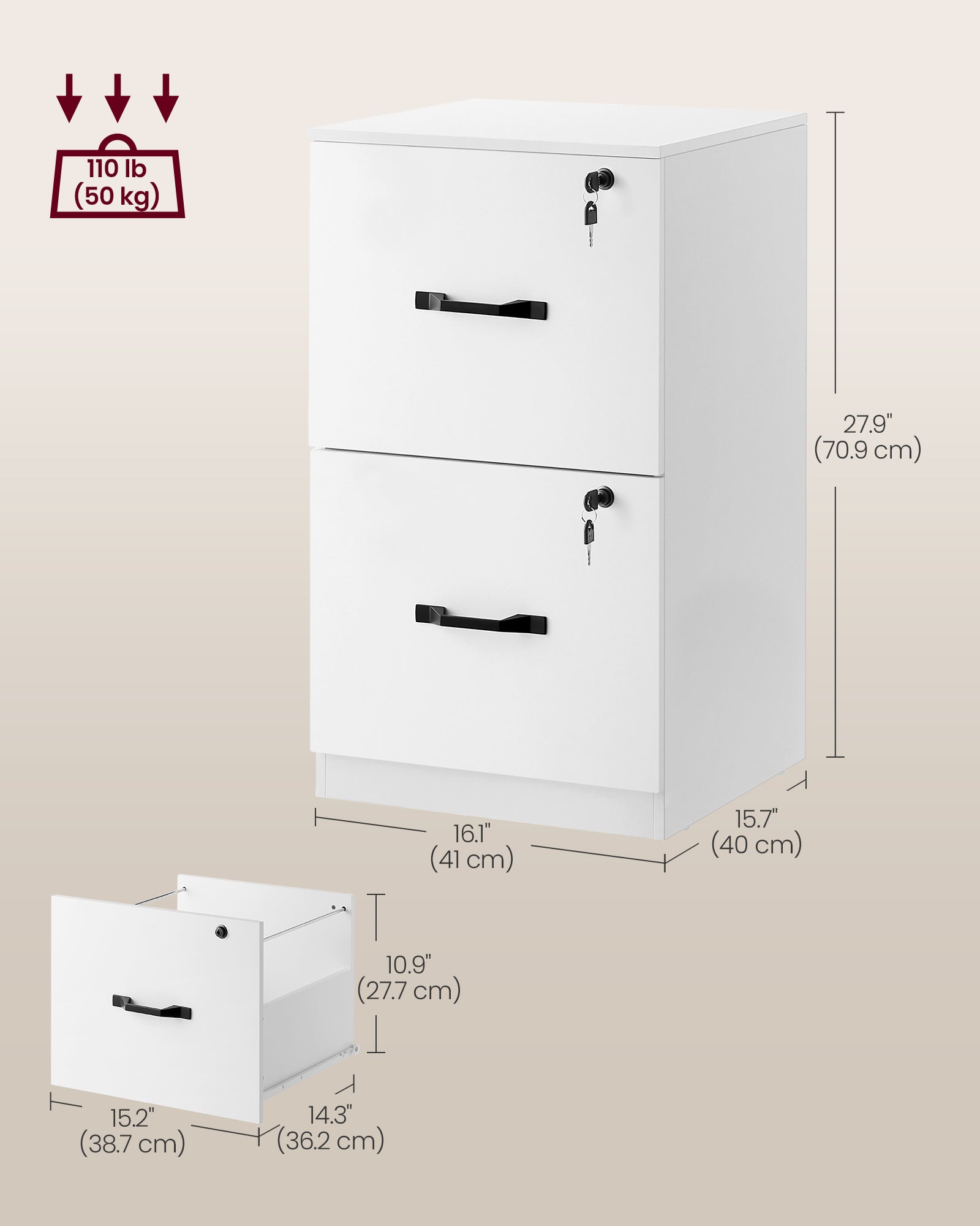 2 Drawer File Cabinet with Locks, for A4, Letter Sized Documents, Filing Cabinet for Hanging File Folders - image 8