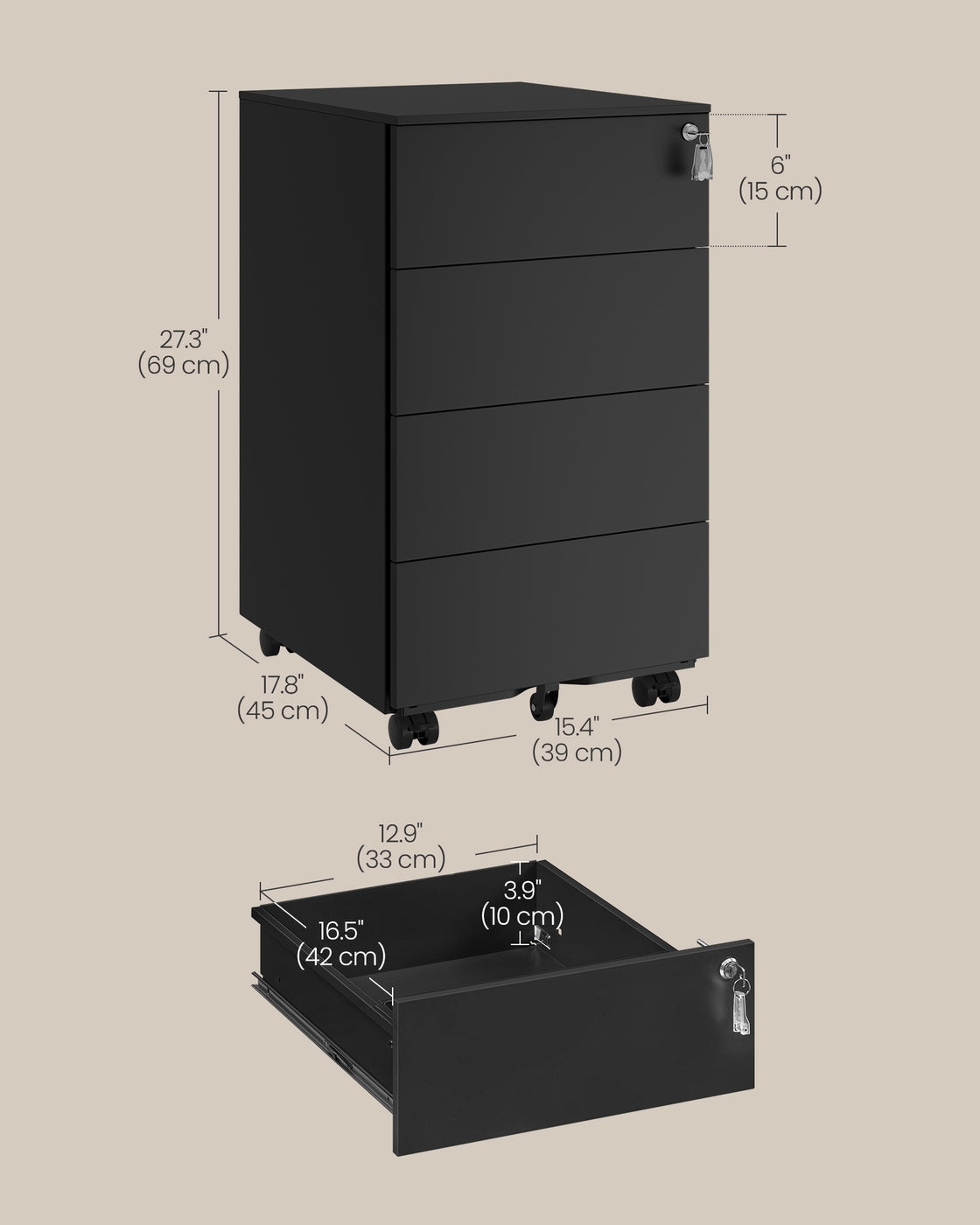 4-Drawer Metal Filing Cabinet, Lockable Storage Cabinet - image 5
